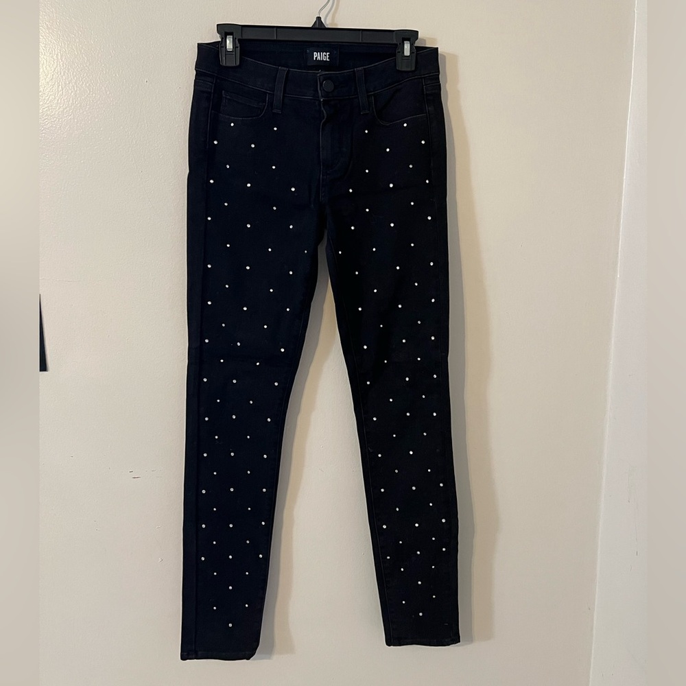 PAIGE Women's Black Skinny Jeans with Rhinestones